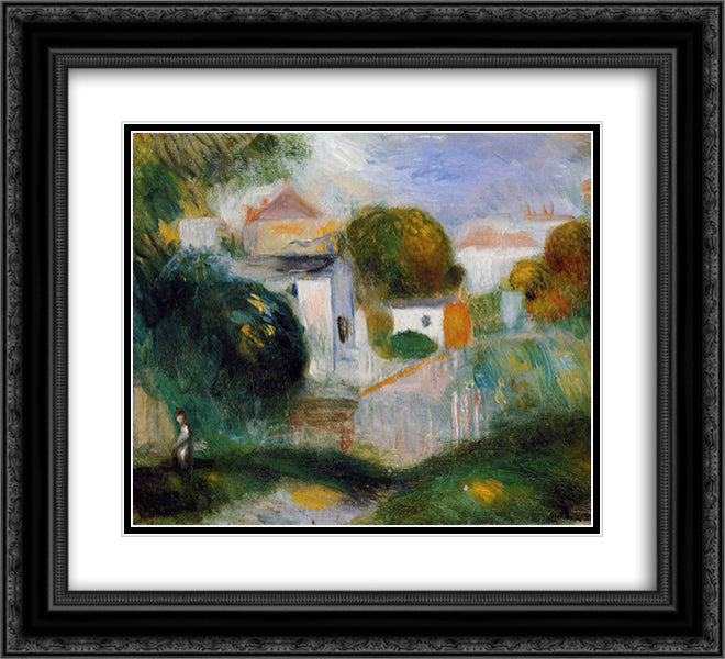 Houses in the Trees 22x20 Black Ornate Wood Framed Art Print Poster with Double Matting by Renoir, Pierre Auguste