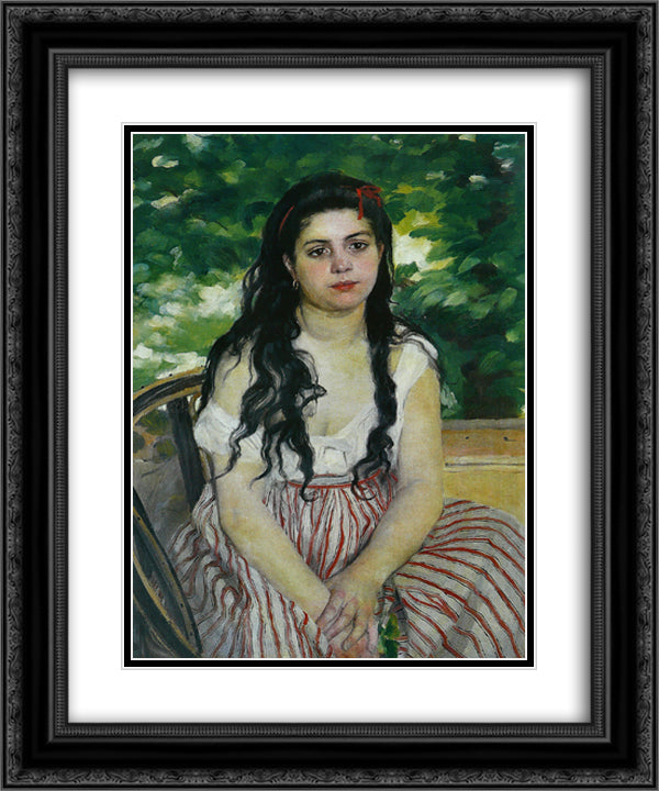 In summer (The Gypsy) 20x24 Black Ornate Wood Framed Art Print Poster with Double Matting by Renoir, Pierre Auguste