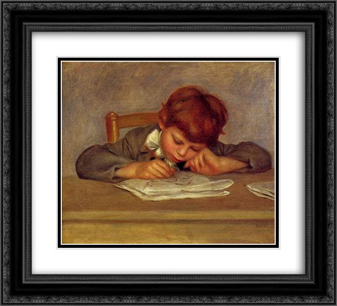 Jean Drawing 22x20 Black Ornate Wood Framed Art Print Poster with Double Matting by Renoir, Pierre Auguste