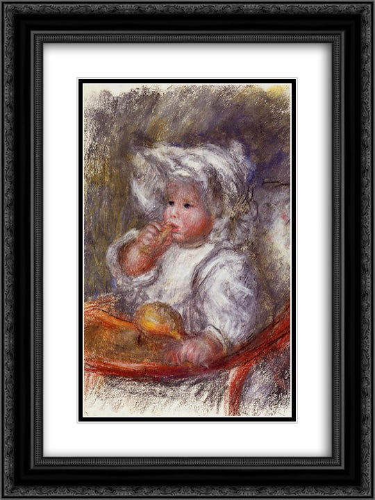 Jean Renoir in a Chair (Child with a Biscuit) 18x24 Black Ornate Wood Framed Art Print Poster with Double Matting by Renoir, Pierre Auguste