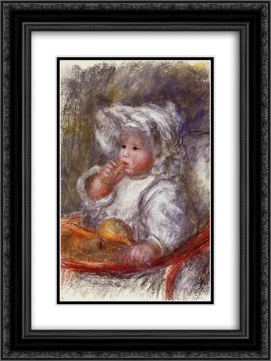 Jean Renoir in a Chair (Child with a Biscuit) 18x24 Black Ornate Wood Framed Art Print Poster with Double Matting by Renoir, Pierre Auguste