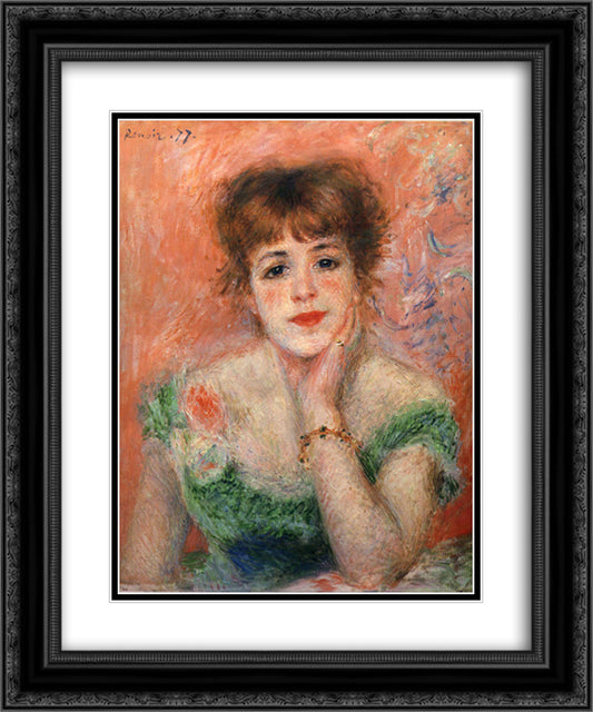 Jeanne Samary in a Low Necked Dress 20x24 Black Ornate Wood Framed Art Print Poster with Double Matting by Renoir, Pierre Auguste