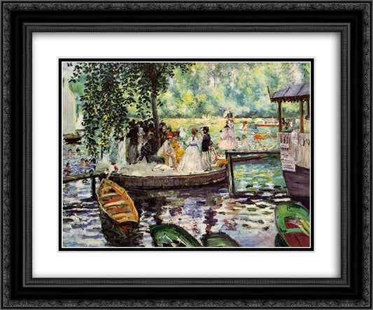 La Grenouillere 24x20 Black Ornate Wood Framed Art Print Poster with Double Matting by Renoir, Pierre Auguste