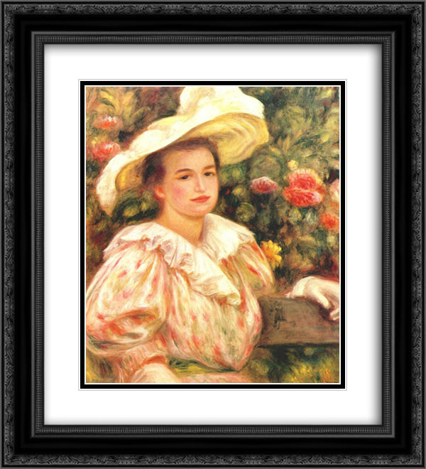 Lady with white hat 20x22 Black Ornate Wood Framed Art Print Poster with Double Matting by Renoir, Pierre Auguste