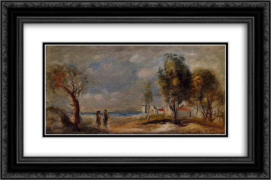 Landscape (after Corot) 24x16 Black Ornate Wood Framed Art Print Poster with Double Matting by Renoir, Pierre Auguste