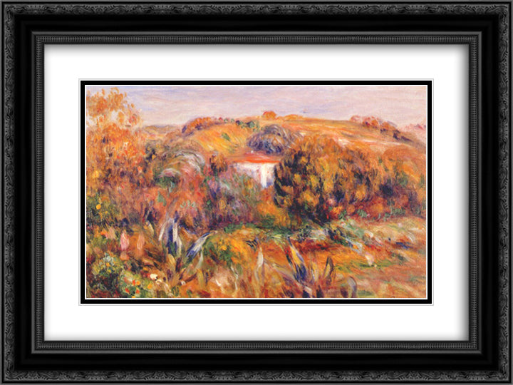 Landscape at cagnes 24x18 Black Ornate Wood Framed Art Print Poster with Double Matting by Renoir, Pierre Auguste