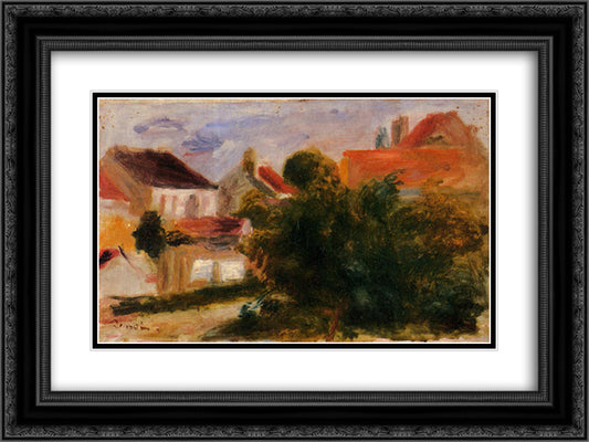 Landscape at Essoyes 24x18 Black Ornate Wood Framed Art Print Poster with Double Matting by Renoir, Pierre Auguste