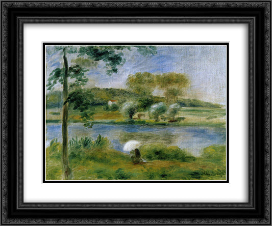 Landscape Banks of the River 24x20 Black Ornate Wood Framed Art Print Poster with Double Matting by Renoir, Pierre Auguste
