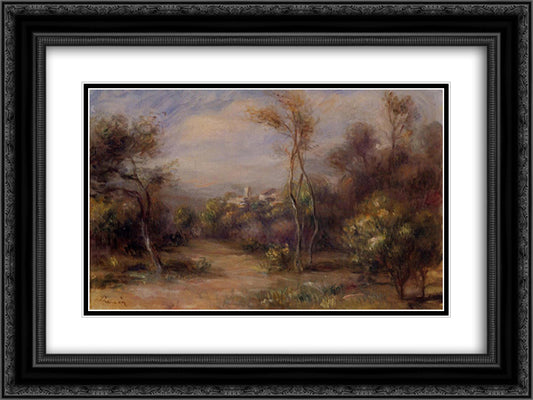 Landscape near Cagnes 24x18 Black Ornate Wood Framed Art Print Poster with Double Matting by Renoir, Pierre Auguste