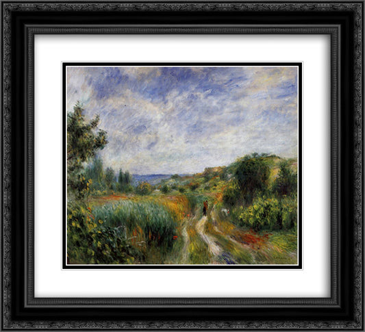 Landscape near Essoyes 22x20 Black Ornate Wood Framed Art Print Poster with Double Matting by Renoir, Pierre Auguste
