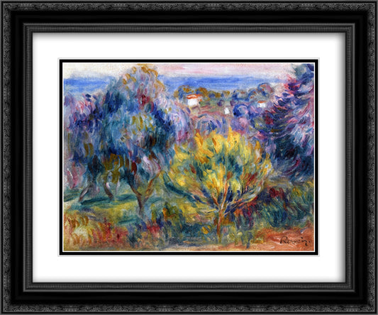 Landscape with a View of the Sea 24x20 Black Ornate Wood Framed Art Print Poster with Double Matting by Renoir, Pierre Auguste