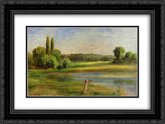 Landscape with Fence 24x18 Black Ornate Wood Framed Art Print Poster with Double Matting by Renoir, Pierre Auguste