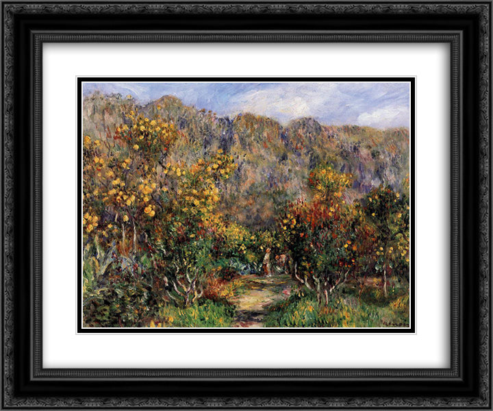 Landscape with Mimosas 24x20 Black Ornate Wood Framed Art Print Poster with Double Matting by Renoir, Pierre Auguste