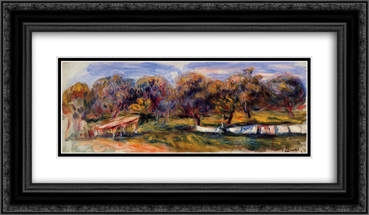 Landscape with Orchard 24x14 Black Ornate Wood Framed Art Print Poster with Double Matting by Renoir, Pierre Auguste