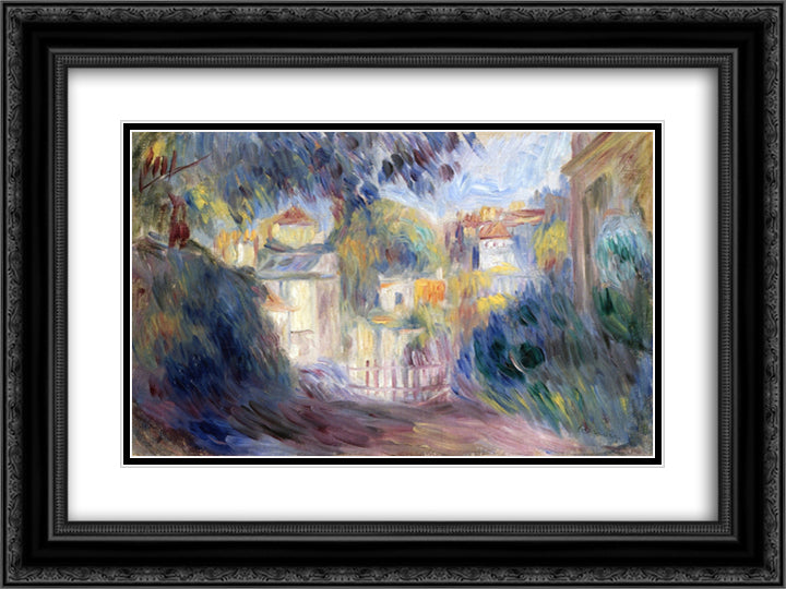 Landscape with Red Roofs 24x18 Black Ornate Wood Framed Art Print Poster with Double Matting by Renoir, Pierre Auguste