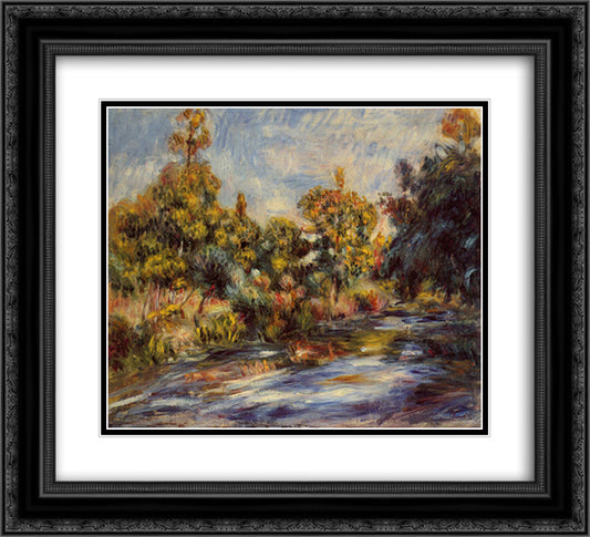 Landscape with River 22x20 Black Ornate Wood Framed Art Print Poster with Double Matting by Renoir, Pierre Auguste