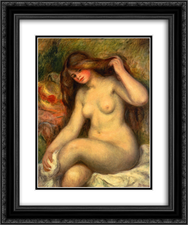 Large Bather with Crossed Legs 20x24 Black Ornate Wood Framed Art Print Poster with Double Matting by Renoir, Pierre Auguste