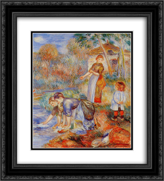 Laundresses 20x22 Black Ornate Wood Framed Art Print Poster with Double Matting by Renoir, Pierre Auguste