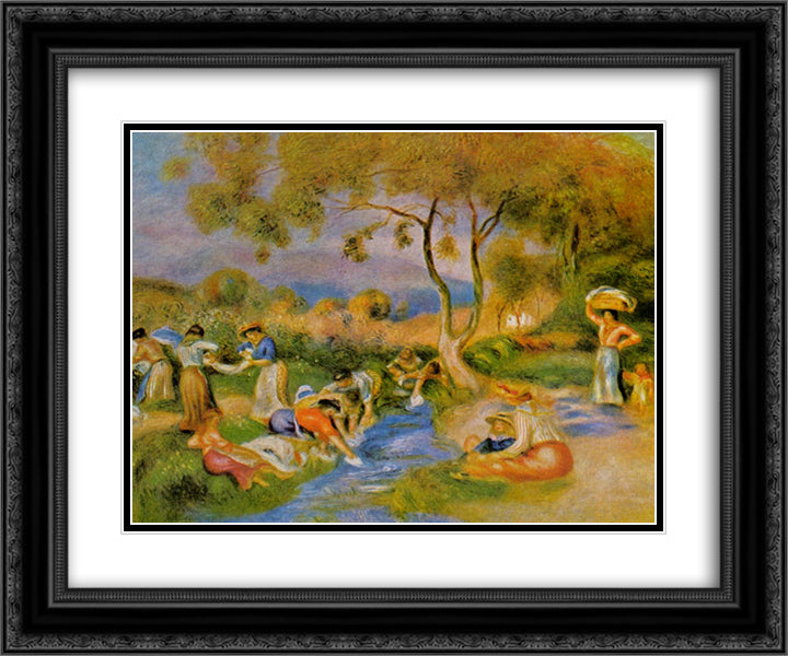 Laundresses at Cagnes 24x20 Black Ornate Wood Framed Art Print Poster with Double Matting by Renoir, Pierre Auguste