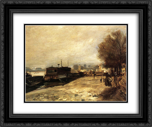 Laundry Boat by the Banks of the Seine, near Paris 24x20 Black Ornate Wood Framed Art Print Poster with Double Matting by Renoir, Pierre Auguste