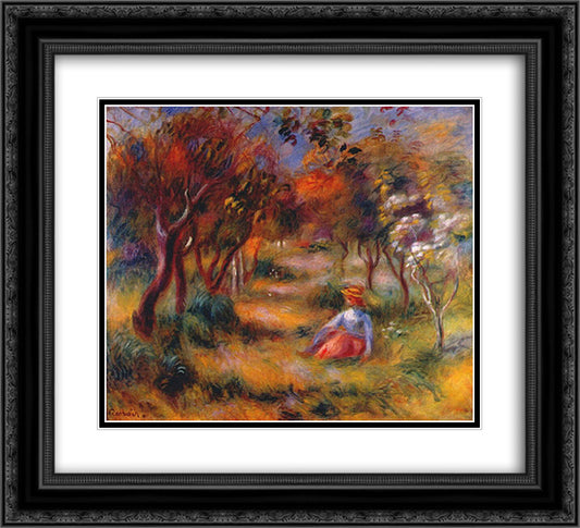 Le Jardin de la Poste (Cagnes) 22x20 Black Ornate Wood Framed Art Print Poster with Double Matting by Renoir, Pierre Auguste