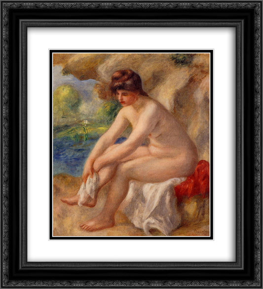 Leaving the Bath 20x22 Black Ornate Wood Framed Art Print Poster with Double Matting by Renoir, Pierre Auguste