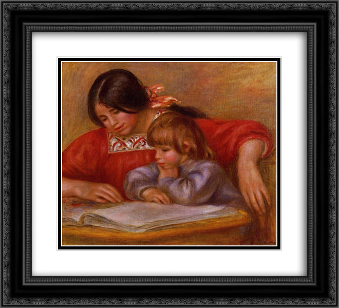 Leontine and Coco 22x20 Black Ornate Wood Framed Art Print Poster with Double Matting by Renoir, Pierre Auguste