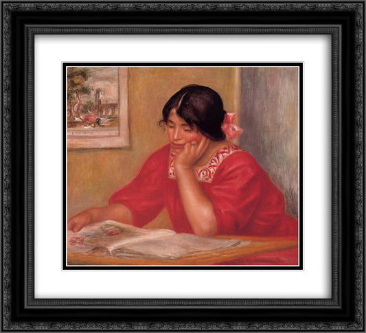 Leontine Reading 22x20 Black Ornate Wood Framed Art Print Poster with Double Matting by Renoir, Pierre Auguste