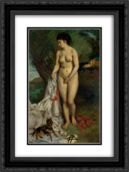 Lise on the Bank of the Seine 18x24 Black Ornate Wood Framed Art Print Poster with Double Matting by Renoir, Pierre Auguste