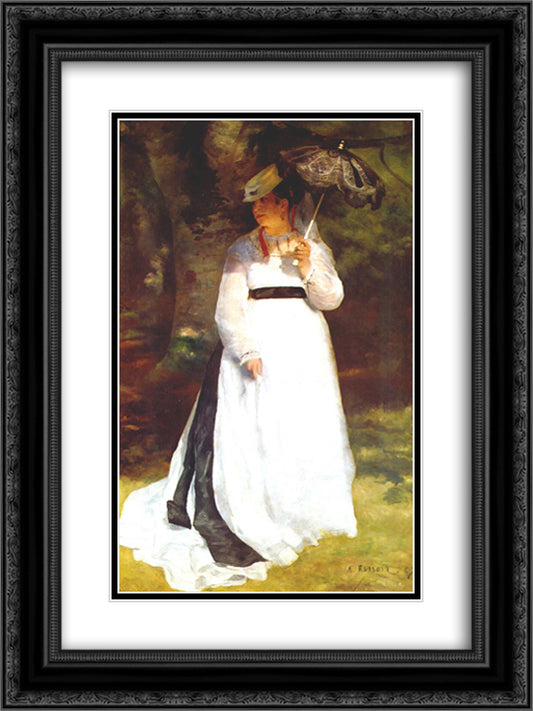 Lise with Umbrella 18x24 Black Ornate Wood Framed Art Print Poster with Double Matting by Renoir, Pierre Auguste