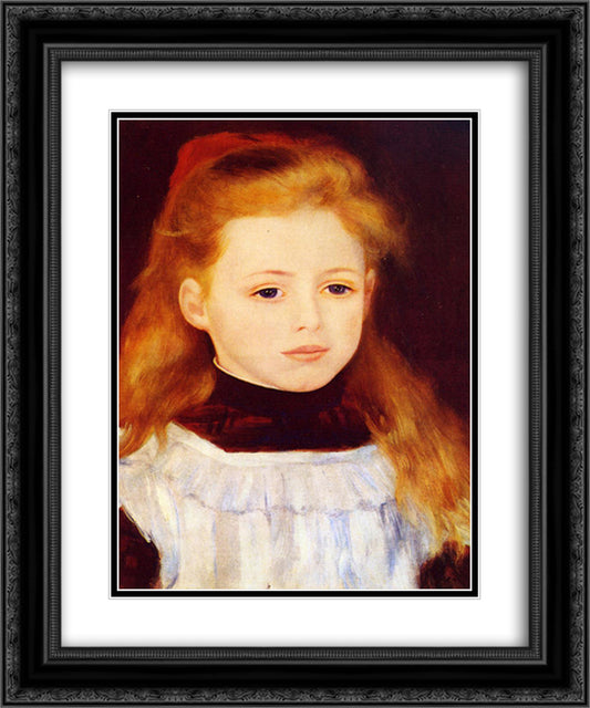 Little Girl in a White Apron (Portrait of Lucie Berard) 20x24 Black Ornate Wood Framed Art Print Poster with Double Matting by Renoir, Pierre Auguste