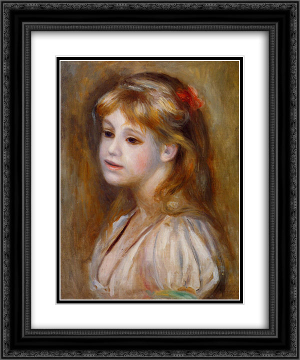 Little Girl with a Red Hair Knot 20x24 Black Ornate Wood Framed Art Print Poster with Double Matting by Renoir, Pierre Auguste