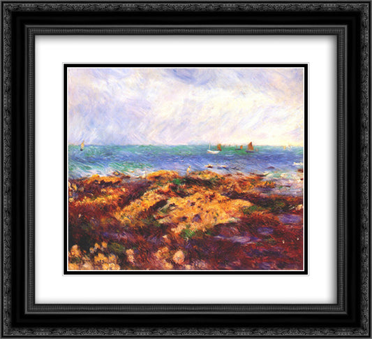 Low Tide at Yport 22x20 Black Ornate Wood Framed Art Print Poster with Double Matting by Renoir, Pierre Auguste