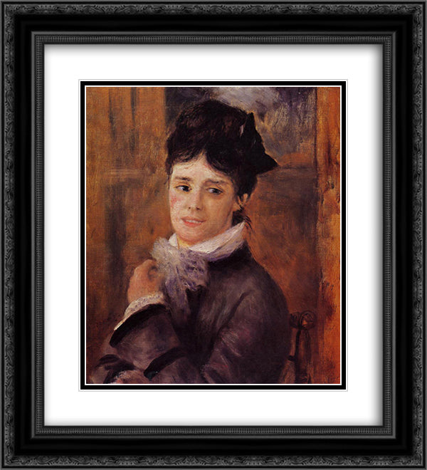 Madame Claude Monet 20x22 Black Ornate Wood Framed Art Print Poster with Double Matting by Renoir, Pierre Auguste