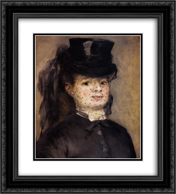 Madame Darras as an Horsewoman 20x22 Black Ornate Wood Framed Art Print Poster with Double Matting by Renoir, Pierre Auguste