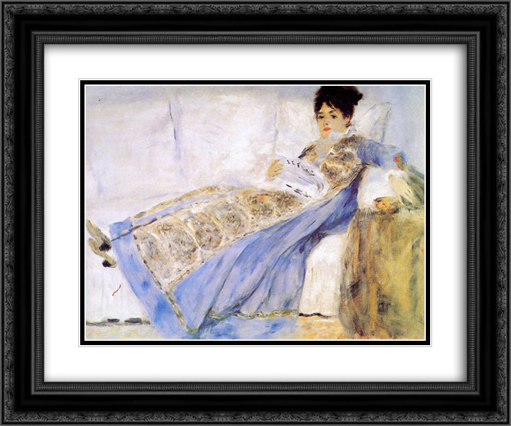 Madame Monet 24x20 Black Ornate Wood Framed Art Print Poster with Double Matting by Renoir, Pierre Auguste