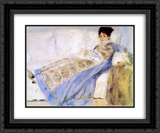 Madame Monet 24x20 Black Ornate Wood Framed Art Print Poster with Double Matting by Renoir, Pierre Auguste