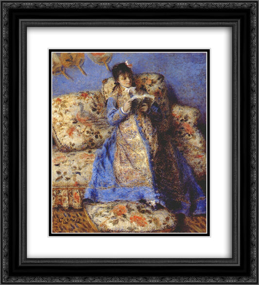 Madame monet reading 20x22 Black Ornate Wood Framed Art Print Poster with Double Matting by Renoir, Pierre Auguste