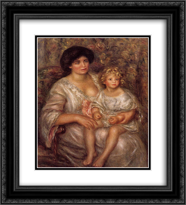 Madame Thurneyssan and Her Daughter 20x22 Black Ornate Wood Framed Art Print Poster with Double Matting by Renoir, Pierre Auguste