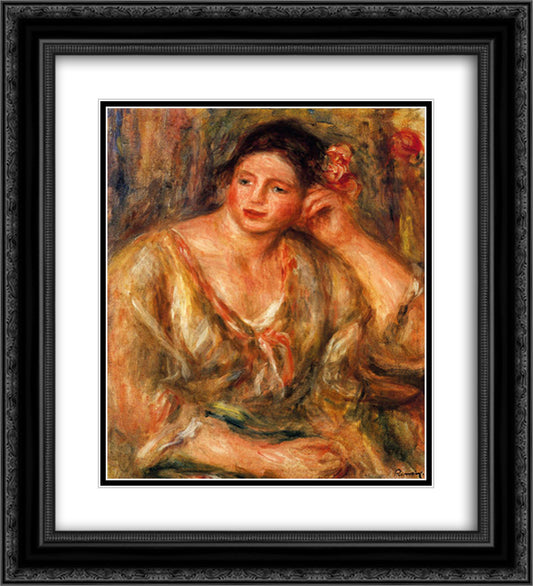 Madeleine Leaning on Her Elbow with Flowers in Her Hair 20x22 Black Ornate Wood Framed Art Print Poster with Double Matting by Renoir, Pierre Auguste