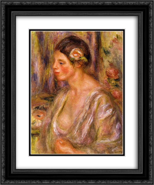 Madeline wearing a Rose 20x24 Black Ornate Wood Framed Art Print Poster with Double Matting by Renoir, Pierre Auguste