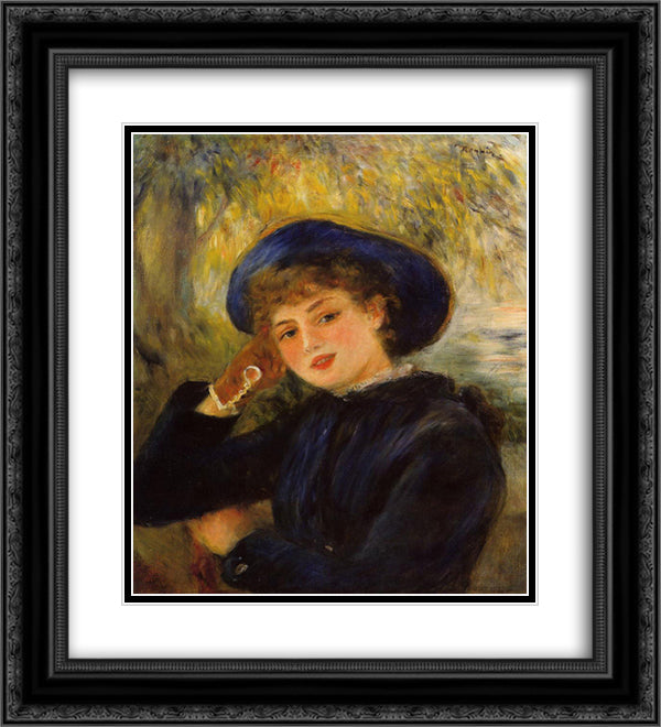 Mademoiselle Demarsy (Woman Leaning on Her Elbow) 20x22 Black Ornate Wood Framed Art Print Poster with Double Matting by Renoir, Pierre Auguste