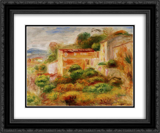 Maison de la Poste 24x20 Black Ornate Wood Framed Art Print Poster with Double Matting by Renoir, Pierre Auguste