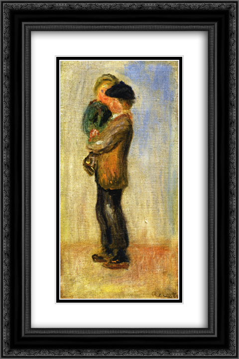 Man Carrying a Boy 16x24 Black Ornate Wood Framed Art Print Poster with Double Matting by Renoir, Pierre Auguste