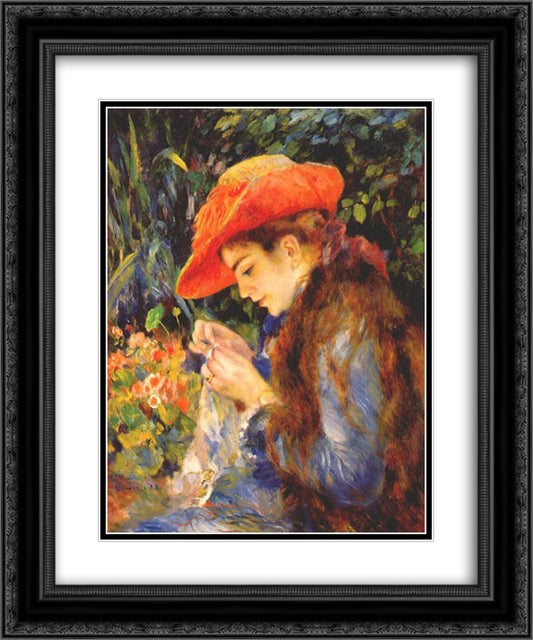 Marie Therese durand ruel sewing 20x24 Black Ornate Wood Framed Art Print Poster with Double Matting by Renoir, Pierre Auguste