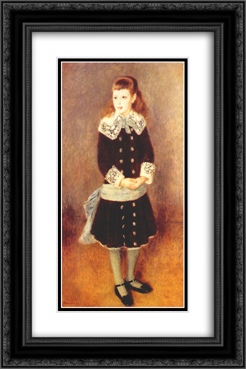 Marthe Berard (Girl Wearing a Blue Sash) 16x24 Black Ornate Wood Framed Art Print Poster with Double Matting by Renoir, Pierre Auguste