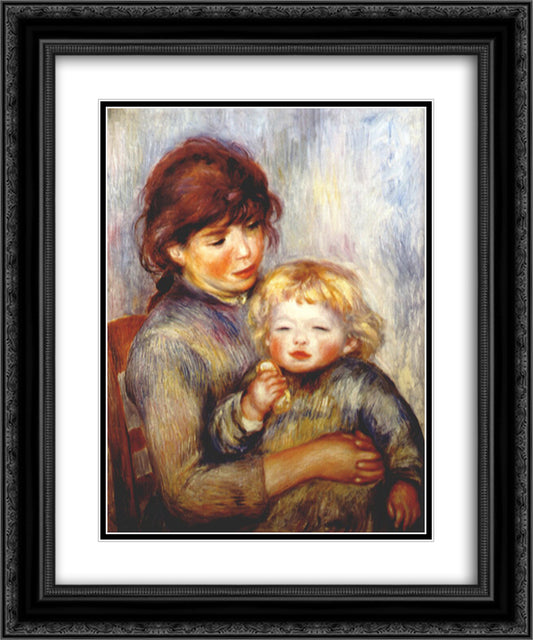 Maternity (child with a biscuit) 20x24 Black Ornate Wood Framed Art Print Poster with Double Matting by Renoir, Pierre Auguste