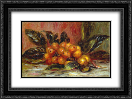 Medlar Branch 24x18 Black Ornate Wood Framed Art Print Poster with Double Matting by Renoir, Pierre Auguste