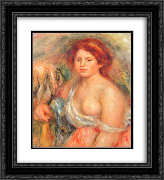 Model with bare breast 20x22 Black Ornate Wood Framed Art Print Poster with Double Matting by Renoir, Pierre Auguste