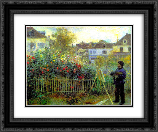 Monet painting in his garden at Argenteuil 24x20 Black Ornate Wood Framed Art Print Poster with Double Matting by Renoir, Pierre Auguste